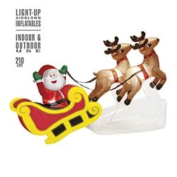 Widmann - Père Noël gonflable avec rennes & traîneau, 210 cm, lumineux avec soufflerie, décoration de Noël