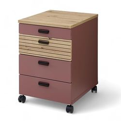 Stella Trading Glenn Bureau à roulettes, Rouge Rustique, Aspect chêne Artisanal, Meuble de Bureau, Mobile, avec tiroirs, 45 x 66 x 55 cm (l x H x P)