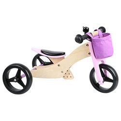 Small foot 11612 Loopfiets Trike 2-in-1 roze, van hout, drie- en loopfiets, met verstelbare zitting en rubberen banden