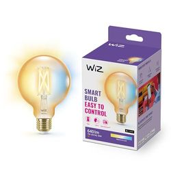 WiZ - Bombilla LED Inteligente Wi-Fi 6,7W (Eq. 50W) G125 casquillo E27, Filamento Ámbar, Luz Blanca regulable, con tecnología SpaceSense y compatible con Alexa y Google Home