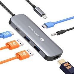 NOVOO USB C Hub Multiport USB C till USB 3.2 x 2, 100W PD-laddning, 4K@60Hz HDMI och USB-C 3.2 10Gbps dataportar, 3,5 mm ljud, 6-i-1 USB C-adapter Kompatibel med MacBook Pro, Air och mer