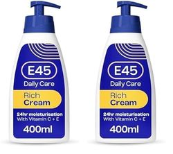 E45 Rich Cream with Vitamin C +E for Dry to Very Dry Skin 400ml. Intense Moisturisation with Evening Primrose Oil – Body Face Hand Cream for Long-Lasting Moisturisation and Soft Skin (Pack of 2)