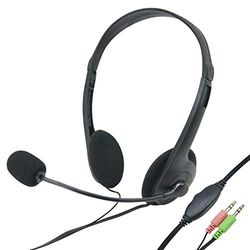 Waytex 69132 Hoofdtelefoon met microfoon, bekabeld, voor computer, dubbele aansluiting, 3,5 mm, met instelbaar volume aan de kabel, zwart