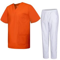 MISEMIYA - Gezondheidsuniform, uniseks, medische gezondheiduniformen met witte broek, 817-8312-wit, Oranje, XS