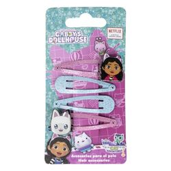 Gabby's Dollhouse Glittered Hair Snap Clips for Girls, 2 Inch Metal Non-Slip Clips with Decorative Charms, Stylish Hair Accessories - 4 Hair Clips