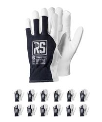 RS - Gants de montage Comfort Tec 11 en cuir de chèvre renforcé/taille 11, 12 paires/blanc/bleu foncé/gants de montage/gants de travail en cuir robuste pour homme et femme