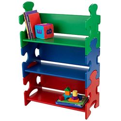 KidKraft Prateleira de armazenamento de madeira puzzle em cores primárias, livraria infantil, organizador de jogos e livros, móveis para salas de jogos e quarto de crianças (14400)