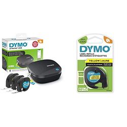 DYMO LetraTag 200B etichettatrice Bluetooth | Stampante per etichette compatta & LetraTag etichette in plastica, rotolo da 12 mm x 4 m, stampa nera su giallo, S0721620