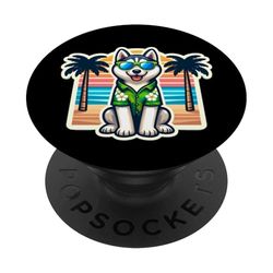 Dueño de perro Husky siberiano Summer Vibes Vacaciones Tropical Sun PopSockets PopGrip Adhesivo