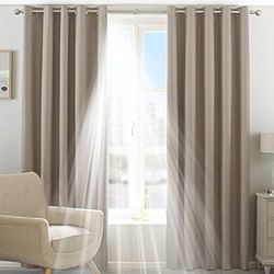 Riva Home Eclipse Blackout Eyelet Curtains, Polyester, Natural, 66 x 54 (168 x 137 cm)