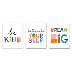 HPNIUB Unframed Watercolor Words Inspirational Quote Minimalist Typography Art Print Set of 3 (12”X16”) Canvas Painting，Motivational Phrases Wall Art Poster For Kids Room Home Decor，No Frame