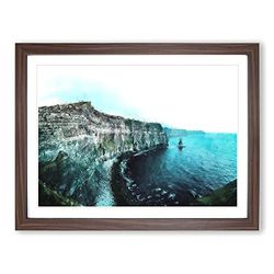 Cliffs Of Moher In County Clare Painting Modern Art Framed Wall Art Print, Ready to Hang Picture for Living Room Bedroom Home Office Décor, Walnut A4 (34 x 25 cm)