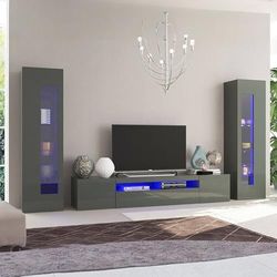 Dmora Parete attrezzata Enzo, Set Salotto Porta TV, Mobile Soggiorno Multiuso, 100% Made in Italy, cm 290x40h162, Antracite Lucido