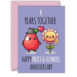 Cute Linen Anniversary Card for Boyfriend Girlfriend - 4 Years Together - Happy 4th Wedding Anniversary Cards for Women Men, A5 Greeting Cards Anniversaries