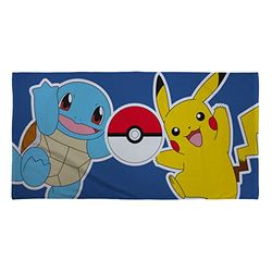 Character World Asciugamano ufficiale Pokémon per bambini | Super morbido al tatto, design terra Pikachu Squirtle | Perfetto per casa, bagno, spiaggia e piscina, taglia unica 70 cm x 140 cm