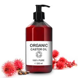 Olio di Ricino Organico, 100% Naturale, Rinforzante per Capelli e Ciglia, Ammorbidente e Ristrutturante, Nutriente e Lucidante 250 ml