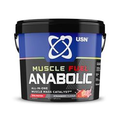 USN Muscle Fuel Anabolic Fraise Tout-en-un Shake de Protéines en Poudre (4kg) : Poudre protéinée anabolique pour la prise de muscle - Nouvelle formule améliorée.