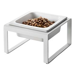 Yamazaki 5816 TOWER Pet Food Bowl Stand Single, white, Steel/Ceramic, 15 x 15.5 x 10 cm