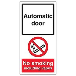 V Safety Automatic Door - No Smoking Inc Vapes - 150mm x 300mm - Self Adhesive Vinyl