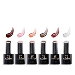 Bluesky Gel Nail Polishes, Lucky Set 9, 6 x 10ml, Nude, White, Brown (Requires Curing Under LED/UV Nail Lamp)