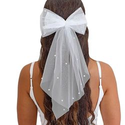 Ginger Ray- Nœud en Tulle Blanc Bride to Be avec embellissements en Fausses Perles et Pince à Cheveux pour Attacher Un Enterrement de Vie de Jeune Fille, Portable 46 cm, White