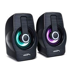 Audiocore Altifalantes estéreo para portáteis e computadores AC855 B, 20 Hz-18 kHz, 3 W x 2 (RMS), saída de áudio de 3,5 mm, retroiluminação LED, capa em preto ou vermelho a escolher (preto)