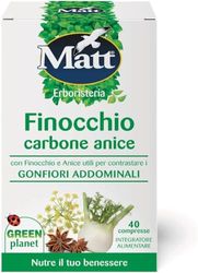 Matt, Finocchio Carbone Anice, Integratore Alimentare Utile per Contrastare i Gonfiori Addominali, Favorisce la Digestione, Confezione da 40 Compresse