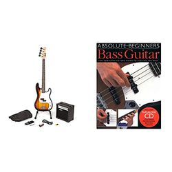 RockJam RJBG01-SK-SB Full Size Bass Guitar super Kit with Guitar Amplifier Guitar Tuner Guitar Stand Guitar Bag and accessories Sunburst & Absolute Beginners Bass Guitar (Book & CD)