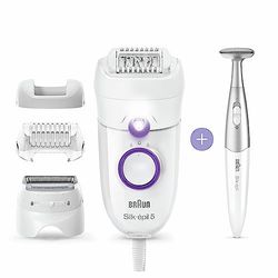 Braun Silk-épil 5 Power Epilator for Women, Hair Removal with Electric Shaver Head & Bikini Trimmer, Corded Epilator for Women with 28 Tweezers, Gifts for Women, 5-825, White/Purple