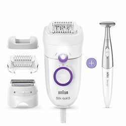 Braun Silk-épil 5 Power Epilator For Hair Removal with Electric Shaver Head & Bikini Trimmer, Corded Epilator with 28 Tweezers, Gifts for Women, 5-825, White/Purple