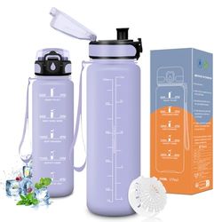 Vikaster Water bottle, Gourde 500ml, sans BPA, Étanche & Réutilisable, Convient Pour la Gym, Yoga, Camping, Sport, Gourde Randonnée, A-violet Clair