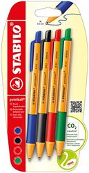 Balpen met klikmechanisme- STABILO pointball - 4 stuks - blauw, zwart, rood, groen