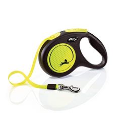 Croci Flexi New Neon Tape, Correa Reflectante Extensible Para Perros, Talla M Hasta 25 Kg, 5 Metros De Largo, Negro Y Amarillo