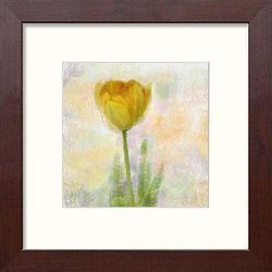 Lumartos, Yellow Poppy Contemporary Home Decor Wall Art Watercolour Print, Mahogany Frame, 14 x 14 Inches