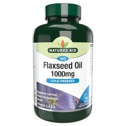 Natures Aid Capsules d'Huile de Lin 1000mg - Oméga 3-6-9 Haute Puissance Pressées à Froid pour la Santé Cardiaque, le Cholestérol & la Santé Cérébrale - Végétalien - Supplément Vitaminé Paquet de 180