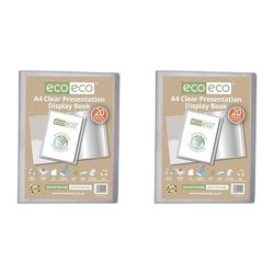 eco-eco A4 Size 50% Recycled 20 Pocket Clear Presentation Display Book, Storage Case Portfolio Art Folder with Plastic Sleeves, eco110 (Pack of 2)