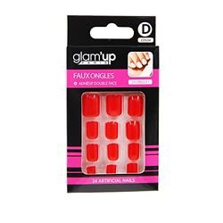 Glam’Up Paris - Faux Ongles - Pleine Couverture - Facile à Utiliser - 24 Faux Ongles par Boîte + Adhésifs Double Face - Forme Carrée Arrondie - N°34 - Rouge