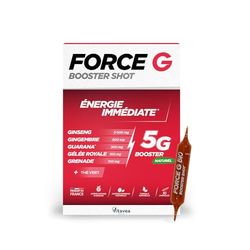 Force G Booster Shot Naturel - Complément alimentaire énergie - Ginseng, Gingembre, Guarana, Gelée Royale, Grenade, Caféine - 7 actifs renforcés - 10 ampoules - Fabriqué en France - Vitavea