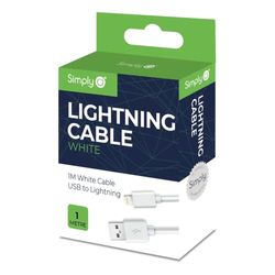 Simply ICIP02 USB to Lightning 1 m Long Charging Cable for iPhone 11/SE/12/13+Pro, iPad, Air, Pro & Mini and Other Apple Devices, White