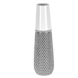 JARRÓN 22019 CERÁMICA 50 cm BLANCO/PLATA_° 14 x 50 cm