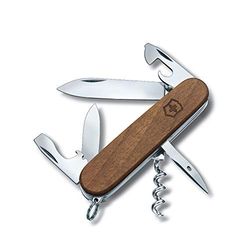 Victorinox Spartan Wood, Navaja Multiuso Suiza, Cuchillo Bolsillo, Regalo, 10 funciones, alicates de nariz aguja, cortador de alambre para alambre delgado y suave hasta 40 hrc