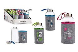 DKD Home Decor Bottiglia di vetro con custodia in neoprene POSITIVE SORT 500 ml