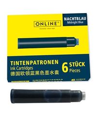 ONLINE 6x Recharges d'encre pour stylos-plumes I compatible avec Pelikan, Stabilo, Schneider etc I encre bleu nuit I cartouches d'encre universelles pour stylos-plumes I effaçables et lavables