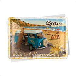 Nostalgic-Art 10172 Volkswagen-VW Bulli-klaar voor de zomer, metalen kaart, kleurrijk, 10 x 14 cm