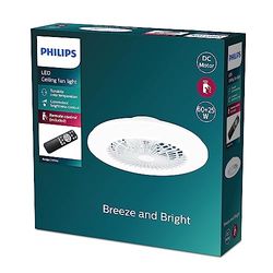 Philips, plafonnier plat + ventilateur Amigo, 25W+60W, télécommande incluse, brillant