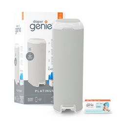 Diaper Genie Nappy Bin with 1 Easy Roll Refill 18 Bags, Platinum Grey