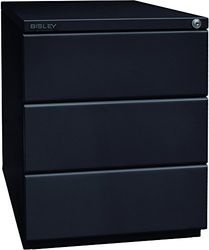 BISLEY Contenedor con Ruedas OBA, con Tapa de 25 mm, 3 cajones universales, Metal, 633 Negro, 56.5 x 42 x 51.9 cm