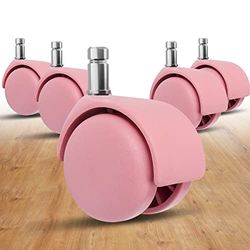 Replacement Office Chair Caster Wheels Set of 5 - Protect Your Floor - Quick & Quiet Rolling - No More Chair Mat Needed - Standard Stem 7/16 inch, Pink