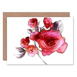 Wee Blue Coo Flower Roses Watercolour Greeting Card With Envelope Inside Premium Quality