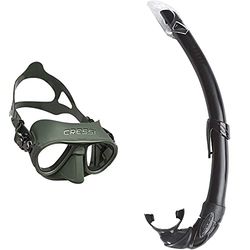 Cressi Calibro Máscara polyvalent para Buceo, apnea Avanzada y submarina Fishing, Unisex Adulto, Verde, Talla única + Mexico Tubo de Snorkel, Unisex-Adult, Negro, Un tamaño
